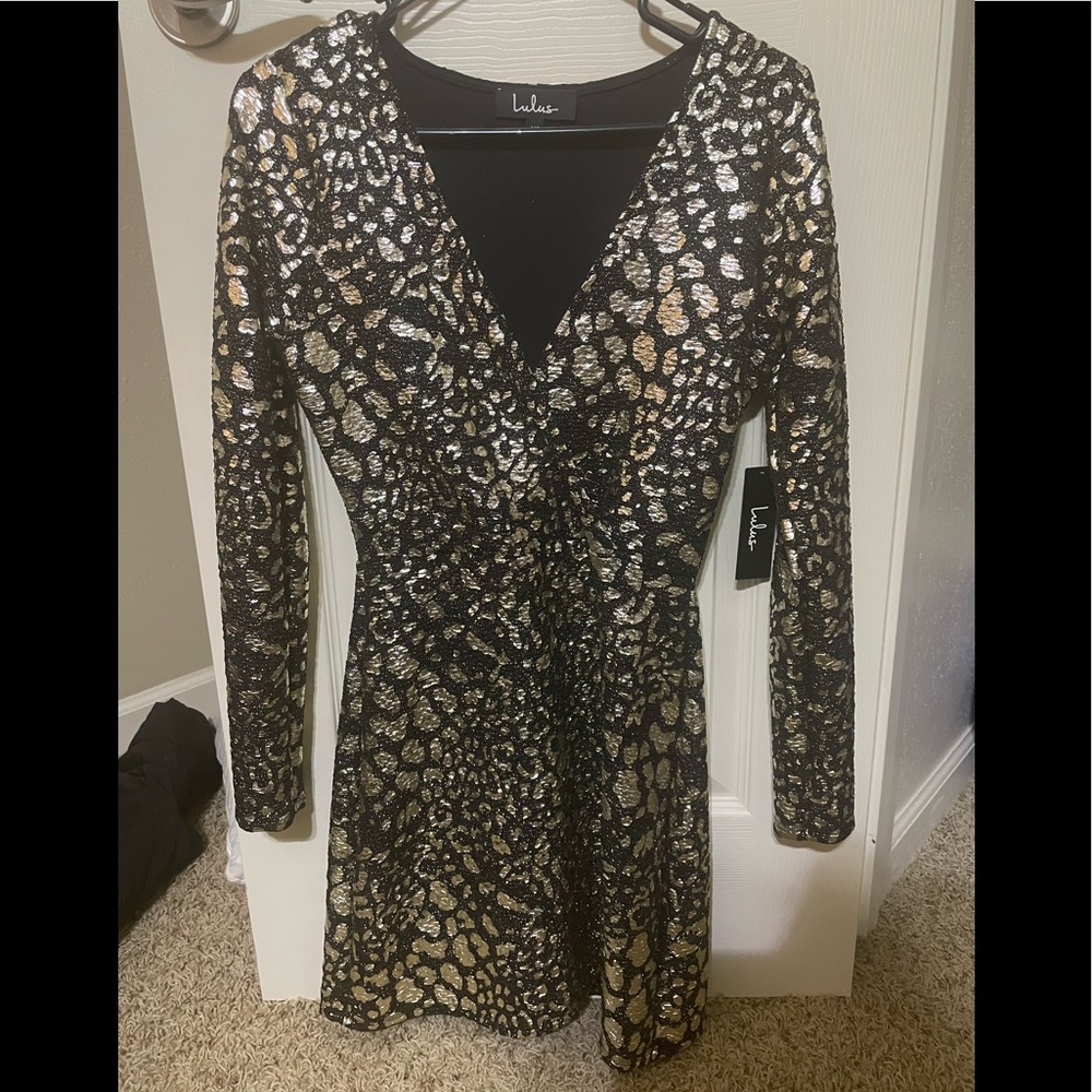 Black & Gold Leopard Print Dress. XS